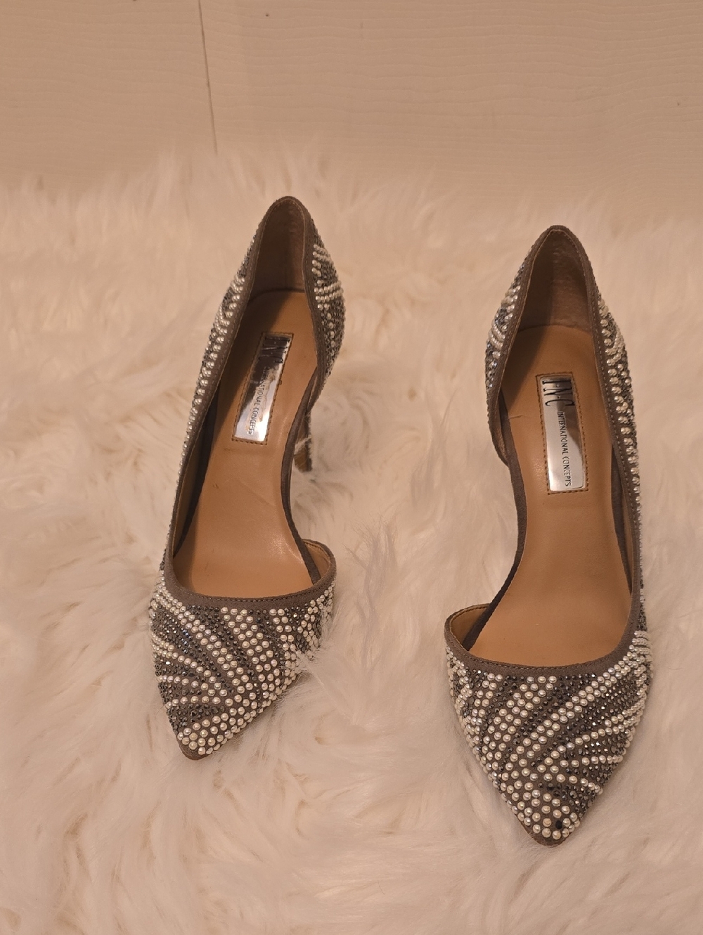 INC International Concepts Silver Jeweled D'Orsay Pumps